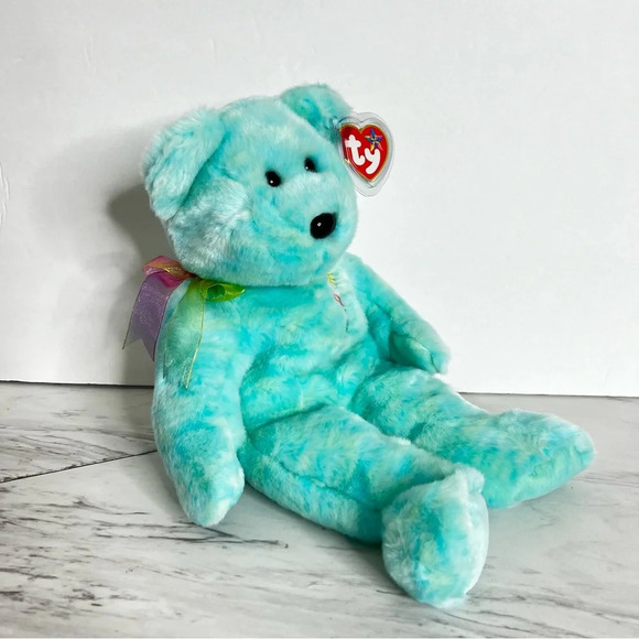 ty Beanie Original Buddy Ariel Bear Heathered Blue Green Size 14" Vintage Memory - Picture 3 of 14